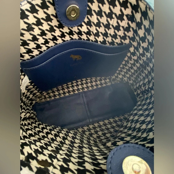 Emma Fox GIDRAN Navy Deep Blue Leather Tote w/ crossbody strap Houndstooth Liner - Picture 16 of 16